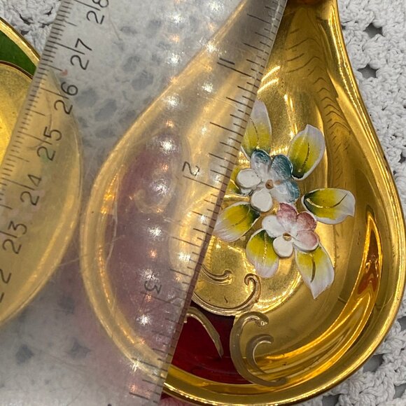 Murano Glass Trinket Dishes: Gold Gilt Painted Flowers, Set of 4 - Picture 8 of 9